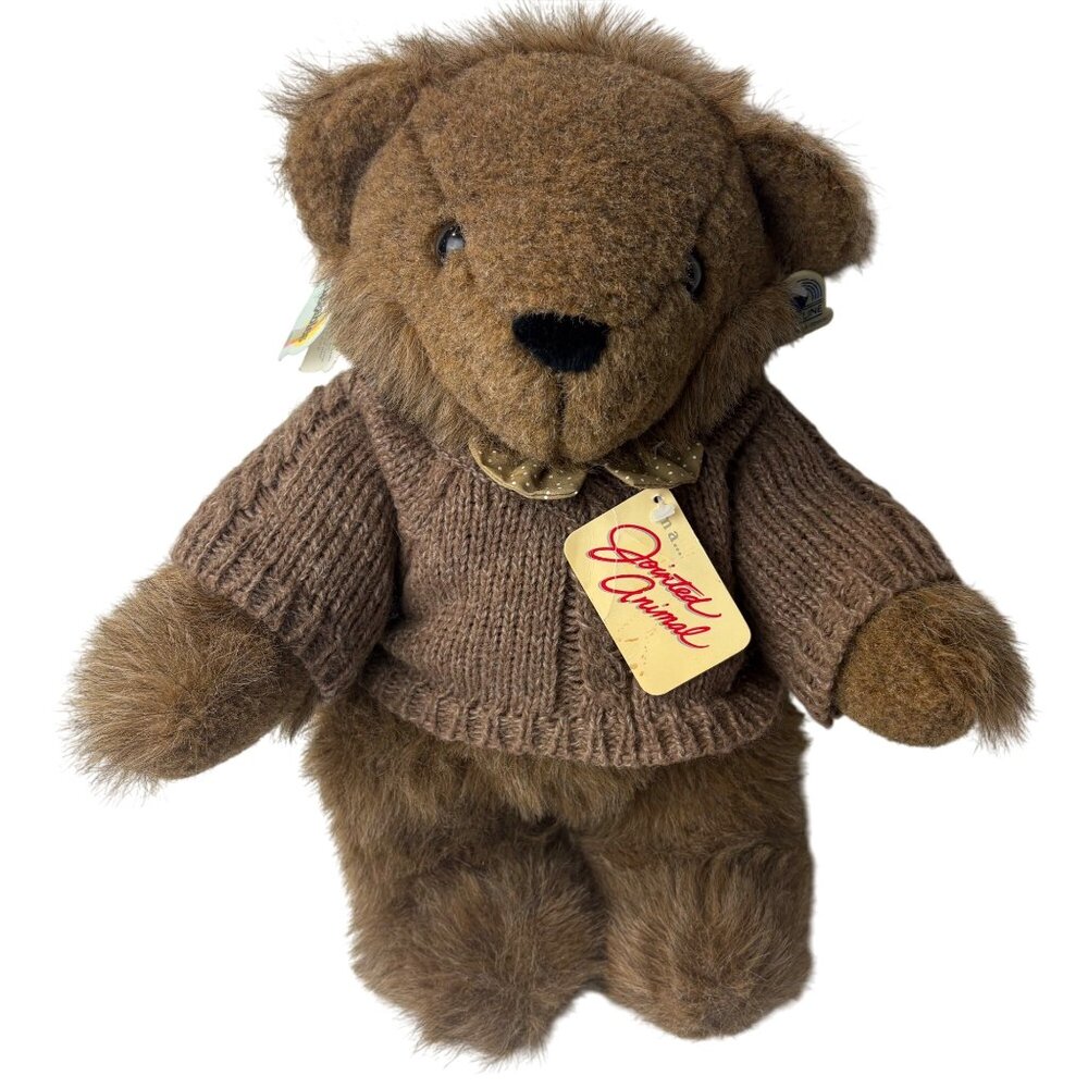 VTG 1985 BLAKE Heartline Snuggables Jointed Teddy Bear Knit Sweater 12" Tags Bow